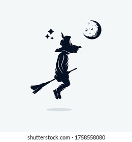 Little Witch Flying With Broom