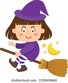 little witch flying on a broomstick