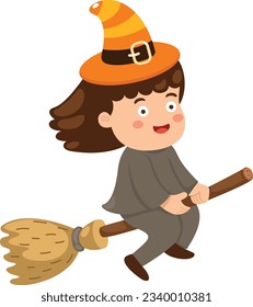 little witch flying on a broomstick