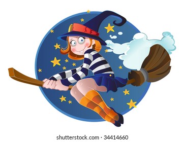  Little witch flying on the broomstick