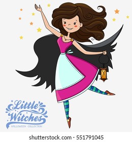 Little Witch. Halloween Witch. Print on T-shirts, bags, stickers or Halloween cards.  Halloween collection.