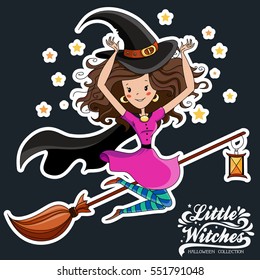 Little Witch. Halloween Witch. Print on T-shirts, bags, stickers or Halloween cards.  Halloween collection.