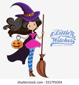 Little Witch. Halloween Witch. Print on T-shirts, bags, stickers or Halloween cards.  Halloween collection.