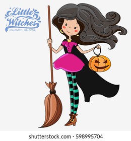 Little Witch. Halloween Witch. Print on T-shirts, bags, stickers or Halloween cards.  Halloween collection.