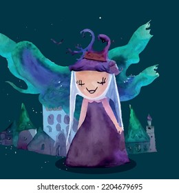 little witch Halloween theme background.