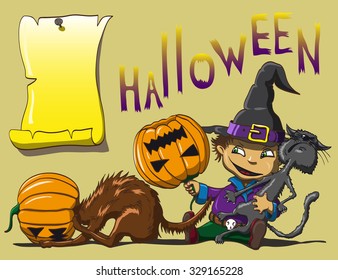 Little witch hat dress up in costumes for Halloween cat and dog