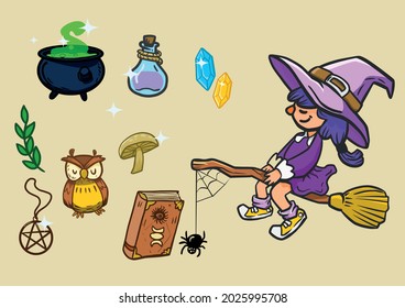 Little witch and her broom.