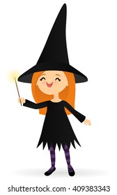 Little witch holding a magic wand