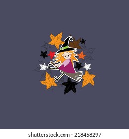 Little witch with maple leaves