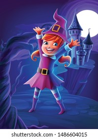little witch on halloween night