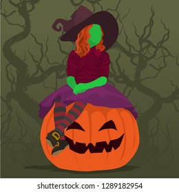 little witch on pumpkin
