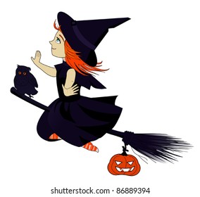 Little witch on white background