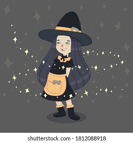 little witch playing with magic stars