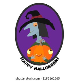 little witch with a pumpkin