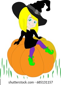 Little Witch with Pumpkin