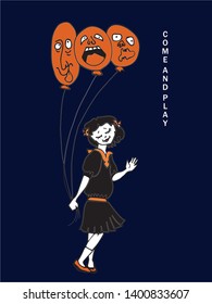 Little witch with screaming balloons