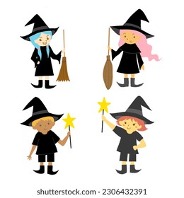 Little witch set wearing black dress and hat