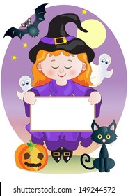 Little Witch with Signboard for text