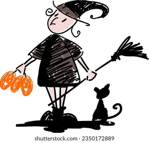 little witch vector cat halloween