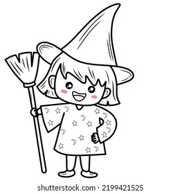 little witch vector drawing for coloring book