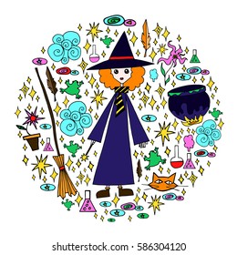 little witch, vector symbol set