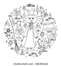 little witch, vector symbol set