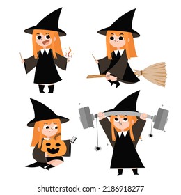 Little Witches Wearing Black Dress Hat Stock Vector (Royalty Free ...