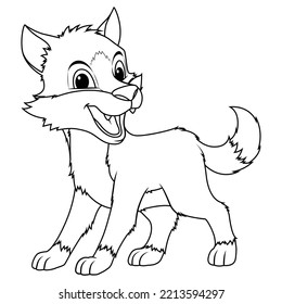 Little Wolf Cartoon Animal Illustration BW