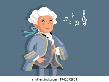 Little Wolfgang Amadeus Mozart Vector Cartoon. Caricature of a famous musical genius child  
