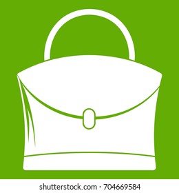 Little woman bag icon white isolated on green background. Vector illustration