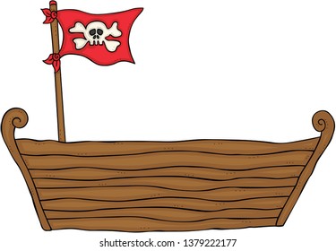 Little wooden boat with pirate flag
