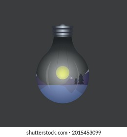 Mundo pequeño en una ilustración de una lámpara