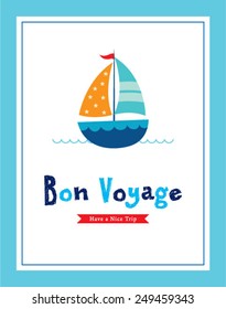 little yacht bon voyage greeting illustration