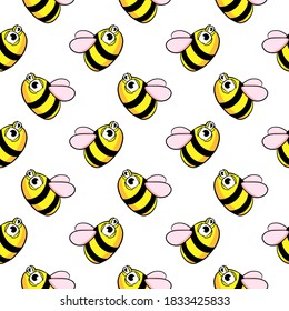 Little yellow bee ,seamless pattern on white background.