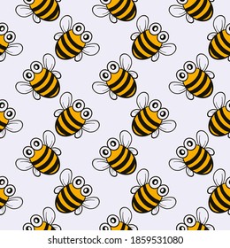Little yellow bee,seamless pattern on light grey background.