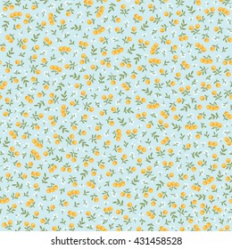 Little yellow berry pattern. Seamless background with small cherries.
