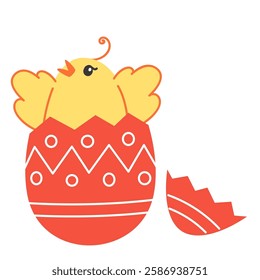 Little Yellow Chick Hatching from Easter Egg