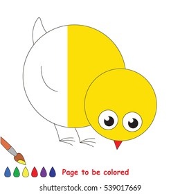 Little Yellow Chicken to be colored, the coloring book to educate preschool kids with easy kid educational gaming and primary education of simple game level, colorless half to be colored by sample.
