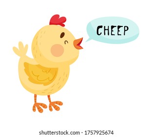 Little Yellow Chicken with Open Mouth Making Cheep Sound Isolated on White Background Vector Illustration