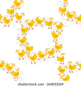 little yellow chickens Easter spring holidays themed decorative wreath seamless pattern isolated on white background