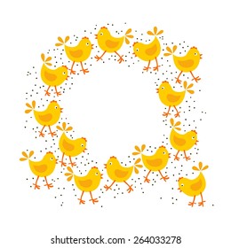 little yellow chickens Easter spring holidays themed decorative wreath isolated on white background