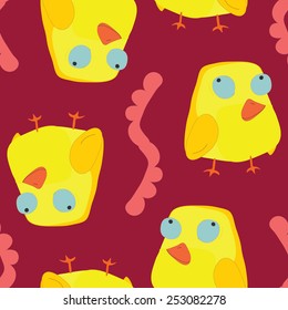 Little yellow chickens seamless pattern. Easter spring season holiday illustration