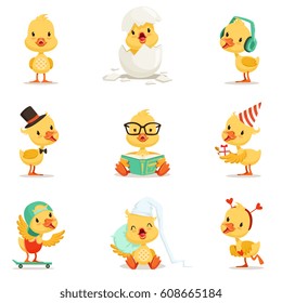 Little Yellow Duckling Different Emotions And Situations Set Of Cute Emoji Illustrations