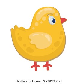 Little yellow Easter chick with red beak. Holiday gift for happy easter. Vector drawing for greeting card, stickers, coloring.