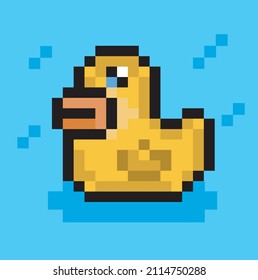 little yellow rubber duck,in pixel art format, vector editable pixelart.