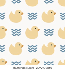 little yellow ruber duck with blue water wawes bathroom decor seamless pattern for textile and wrapping paper eps vector