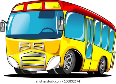 little yellow school bus with a red roof (vector illustration);