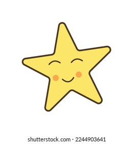 Little Yellow Smiling Star Vector Design. Cute cartoon character