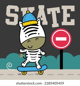 a little zebra playing skateboard funny cartoon