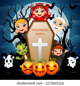 Little zombie and ghost are the halloween party